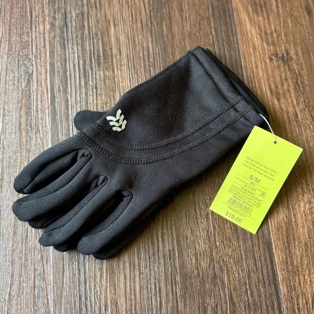 NWT All in Motion Women's S/M Black Warm Fleece Lined Gloves Stretchy, Palm Grip